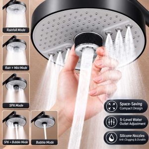 7-Inch 5-Level Rainfall Shower Head – Powerful Water Flow with SPA & Bubble Modes